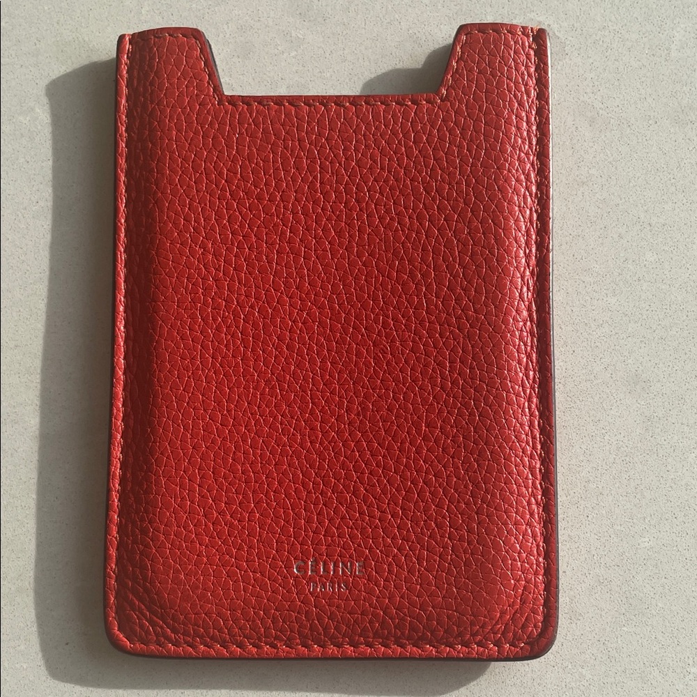 CELINE PARIS Vermillion grained leather 
card/phone pouch.